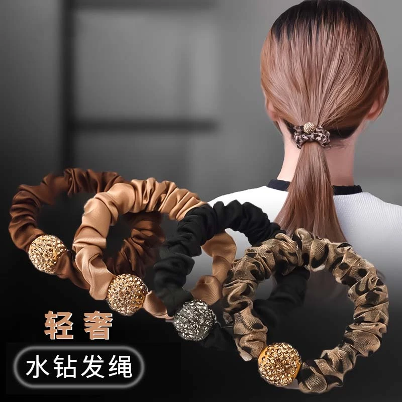 2025新款水钻发绳高弹橡皮筋耐用成人扎头绳纯色豹纹气质发绳发圈