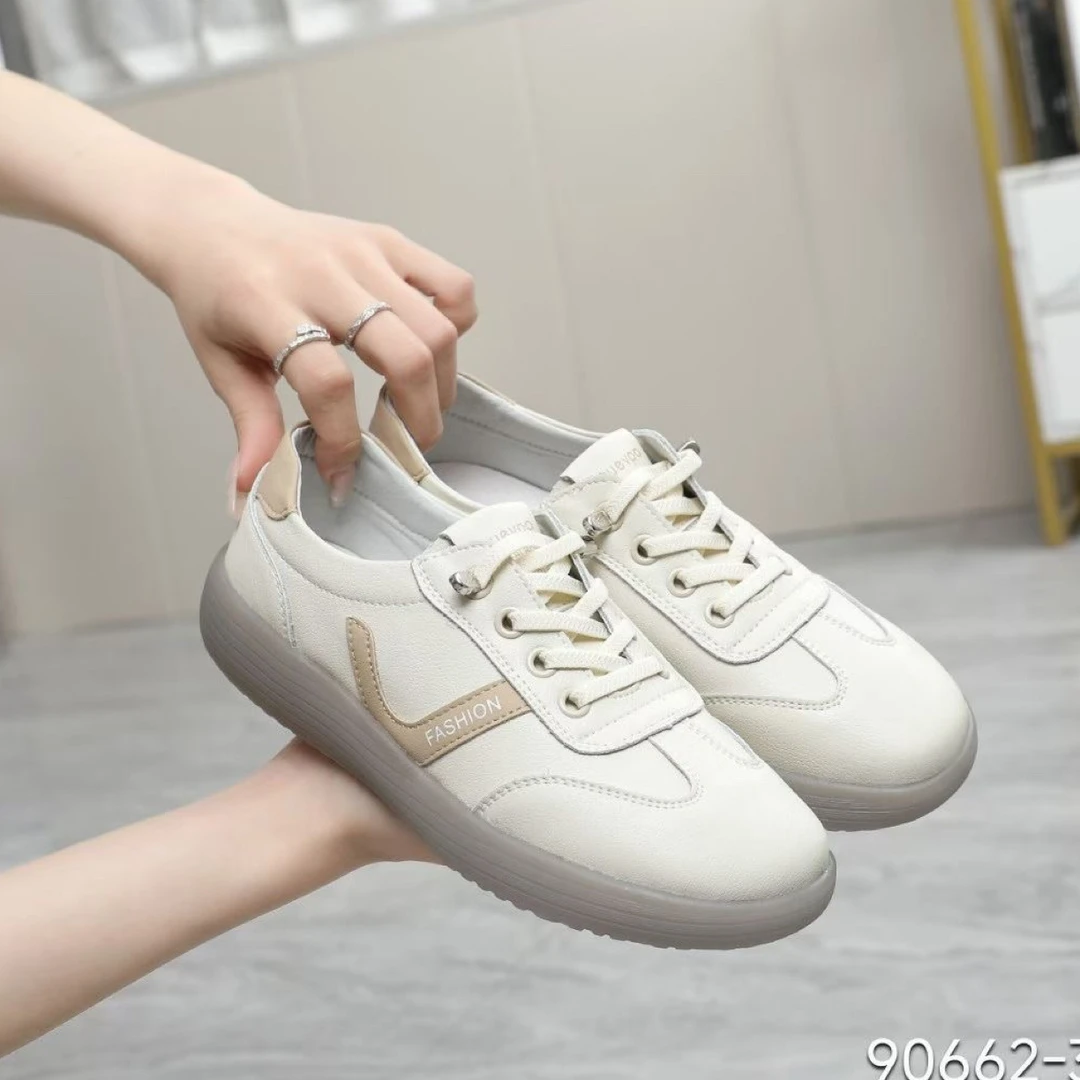（贸贸）新款平底一脚蹬T型绑带透气休闲小白鞋
