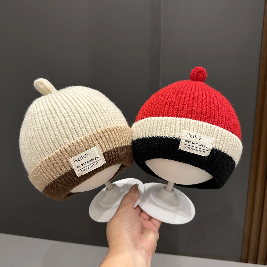 宝宝帽子秋冬季保暖毛线帽婴幼儿可爱奶嘴帽男女童防风护耳针织帽