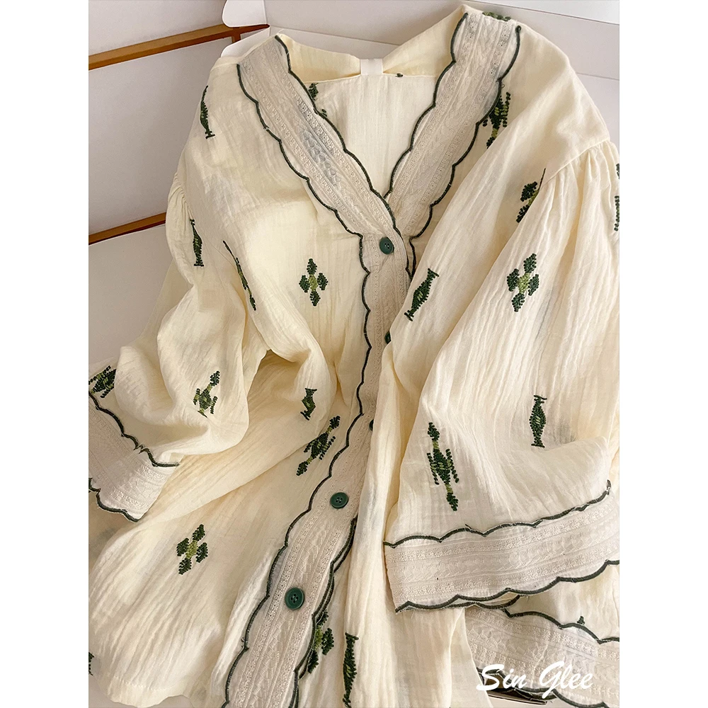 【国风新中式】高级短袖双层棉纱睡衣女夏季新款2025短裤套装家居服