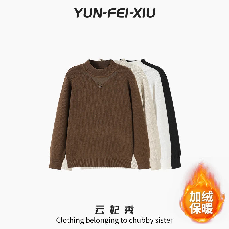 云妃秀大码女装针织衫半高领加绒时尚休闲宽松显瘦胖妹妹冬季5878