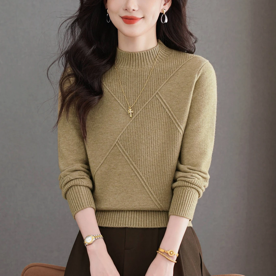 冬季女士针织半高领内搭打底衫洋气外穿套头毛衣百搭显瘦针织上衣