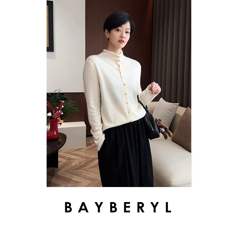 券BAYBERYL老贝扭扭开衫*羊绒单排扣立领针织开衫ZZS4L1422-