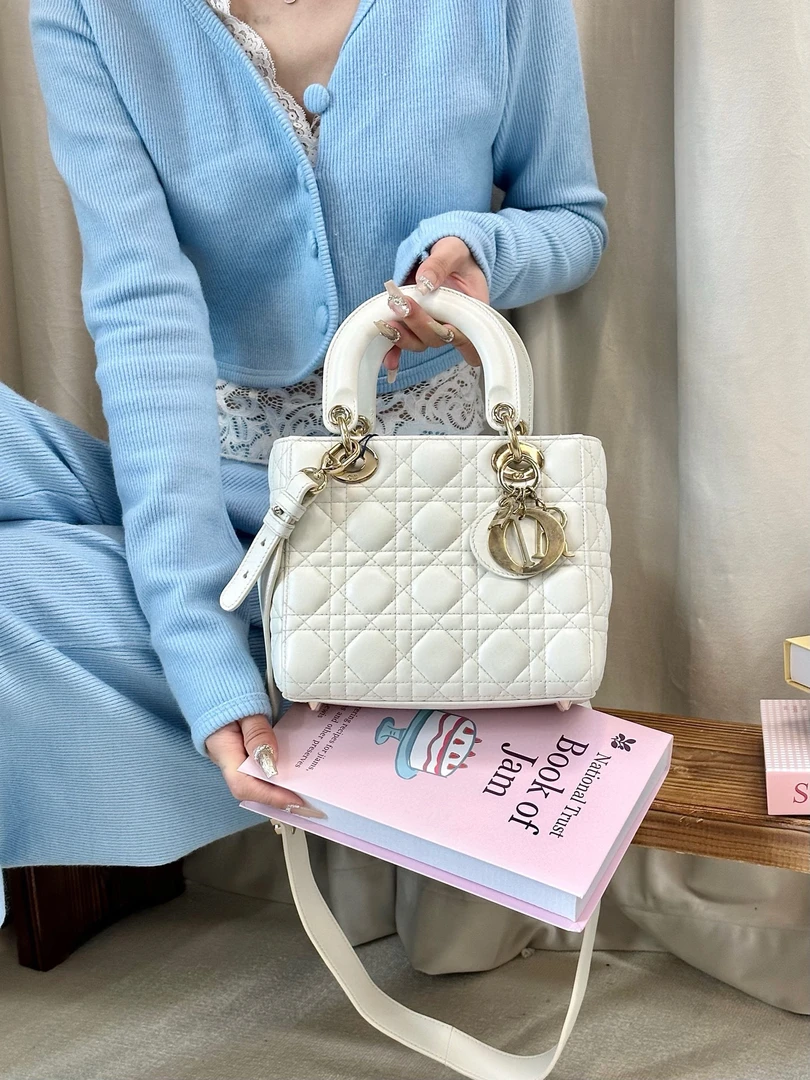 95新 DIOR/迪奥 dior四格白色徽章戴妃斜挎包