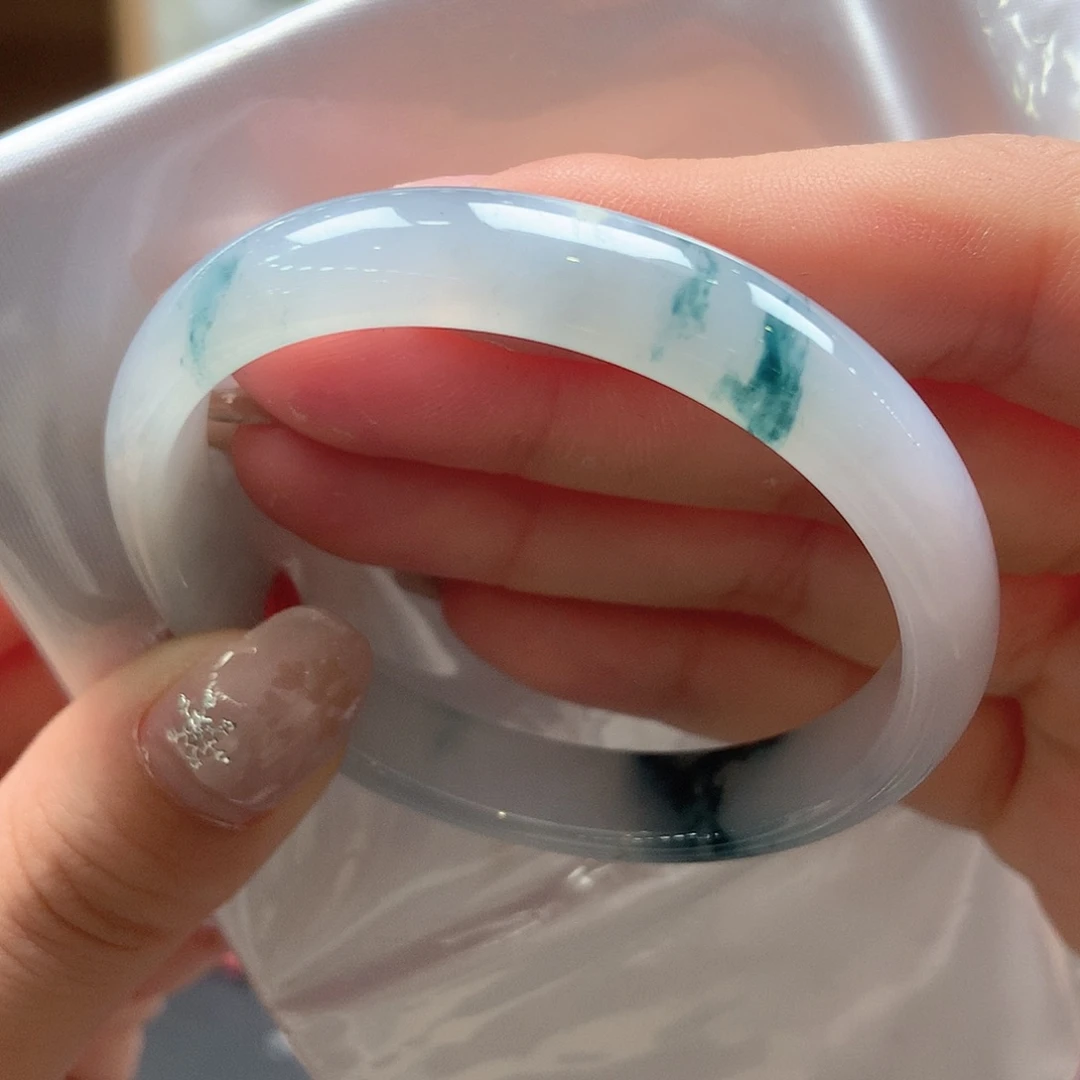 翡翠未镶嵌手镯青花瓷蓝花20号