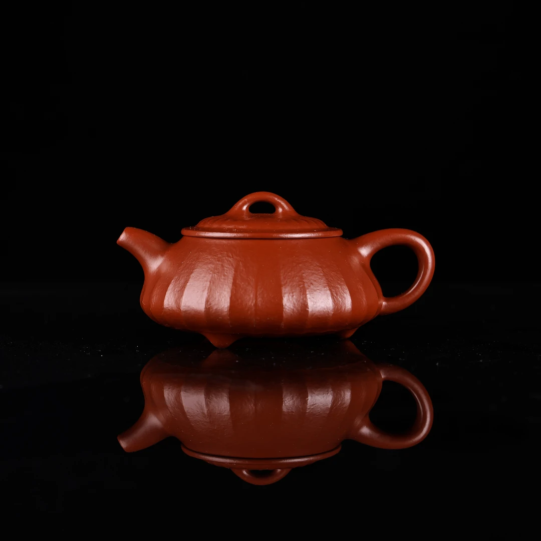 汪汪茶器 贤瓢 筋纹 大红袍 90cc 侯峰手制紫砂壶