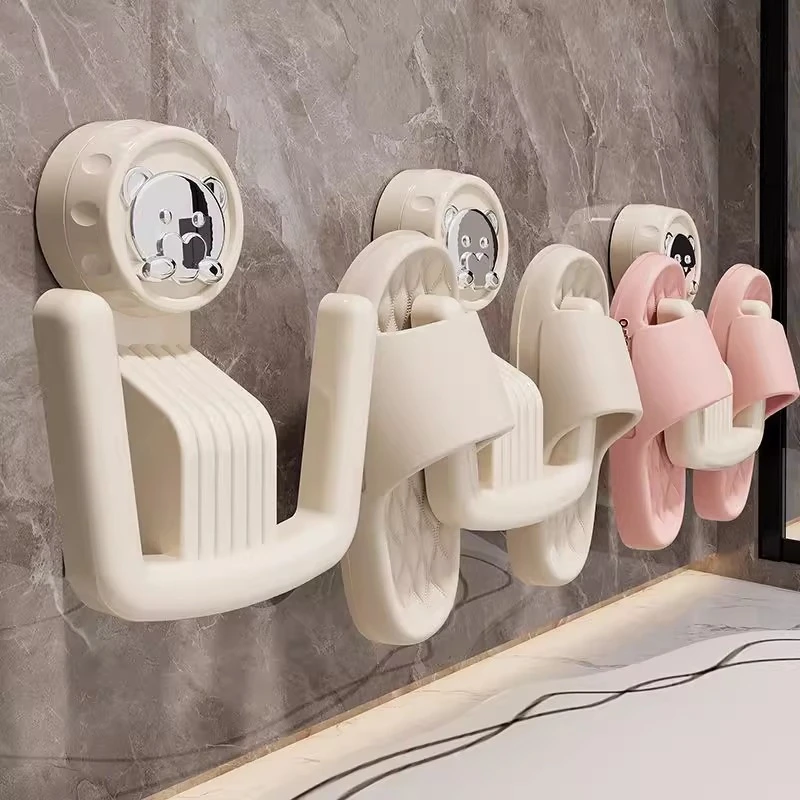 浴室吸盘拖鞋架壁挂式免打孔家用卫生间收纳沥水晾鞋挂钩多功能