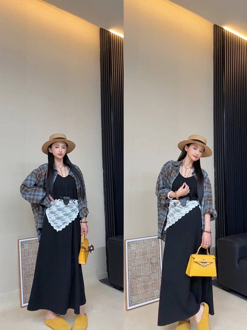 孕妇装2025春夏新款时尚韩版宽松休闲格子衬衫百搭孕妇背心裙套装