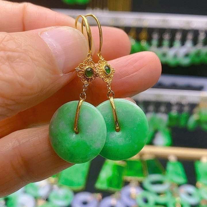 翡翠耳饰18K金镶嵌耳坠