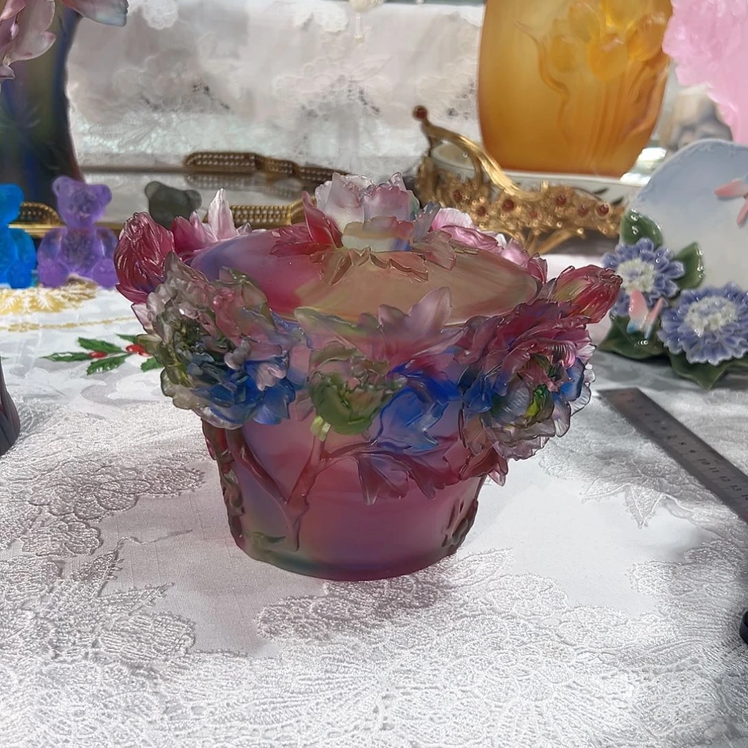 陶瓷QAA289脱蜡水晶七彩色牡丹糖果盒