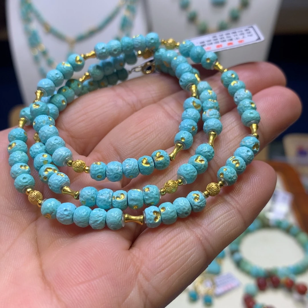 绿松石18K金镶嵌锁骨