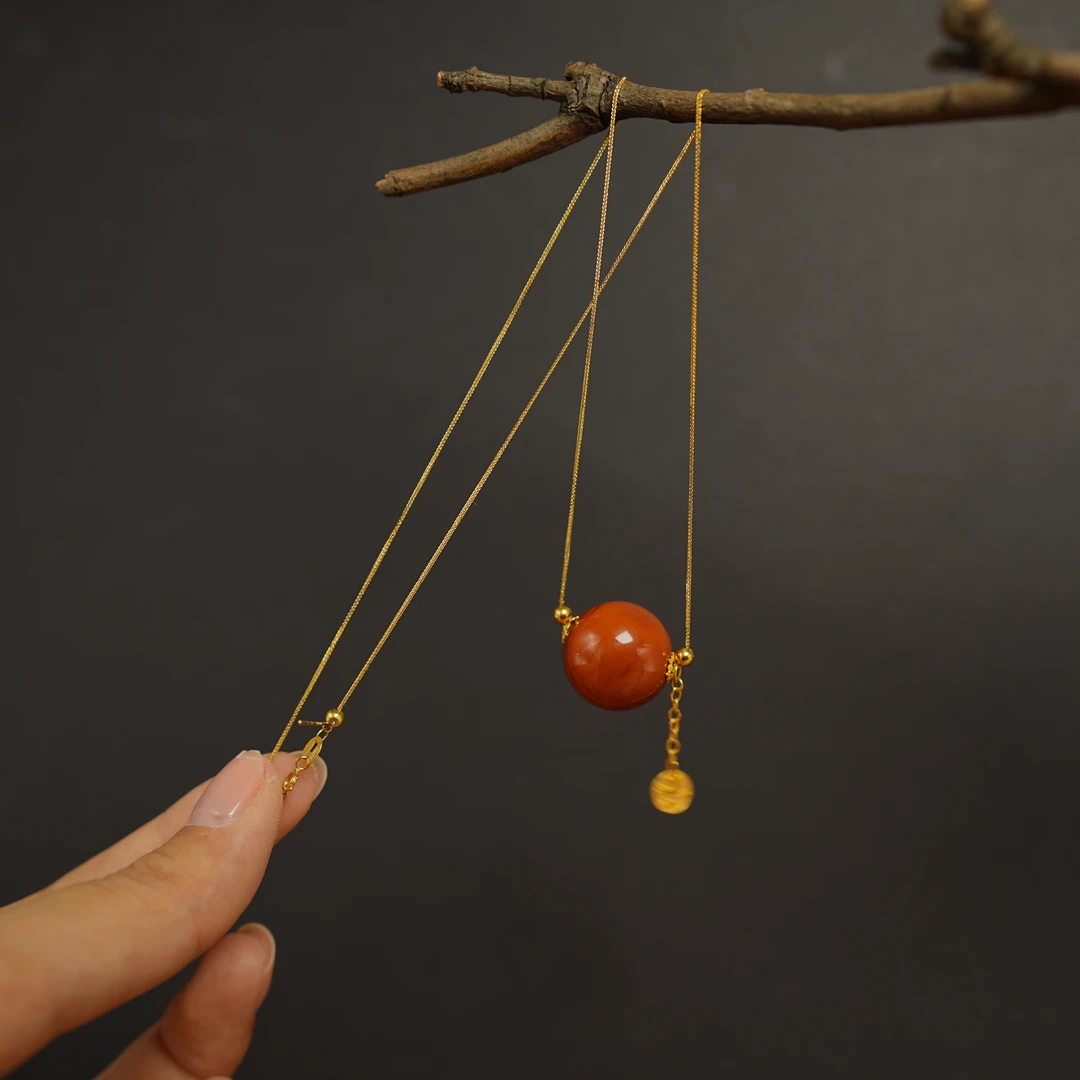 【日出】17mm大点位南红原矿项链通体18k金长度可调节