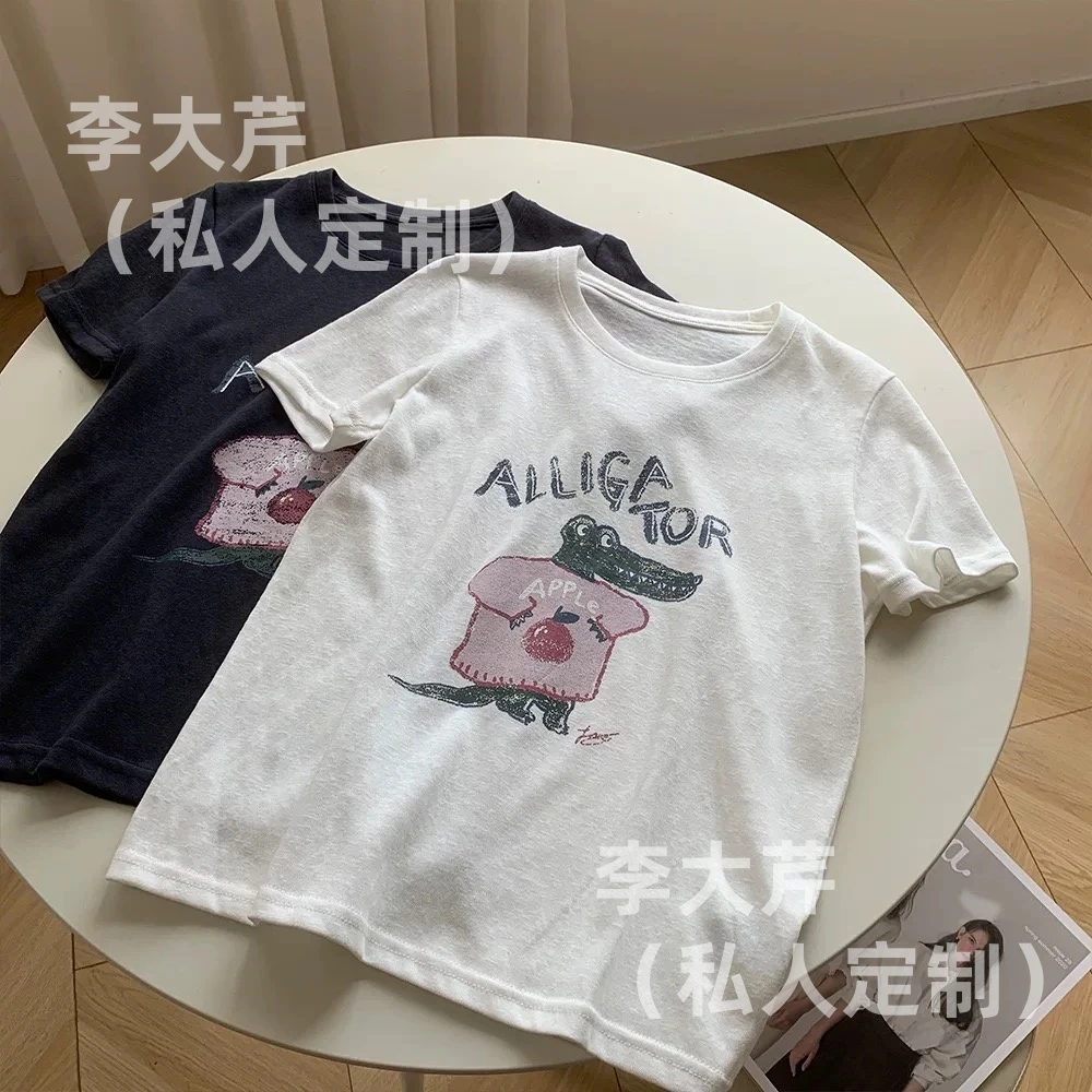鳄鱼宝宝字母印花上衣  夏季INS风套头宽松显瘦卡通透气小众短袖T