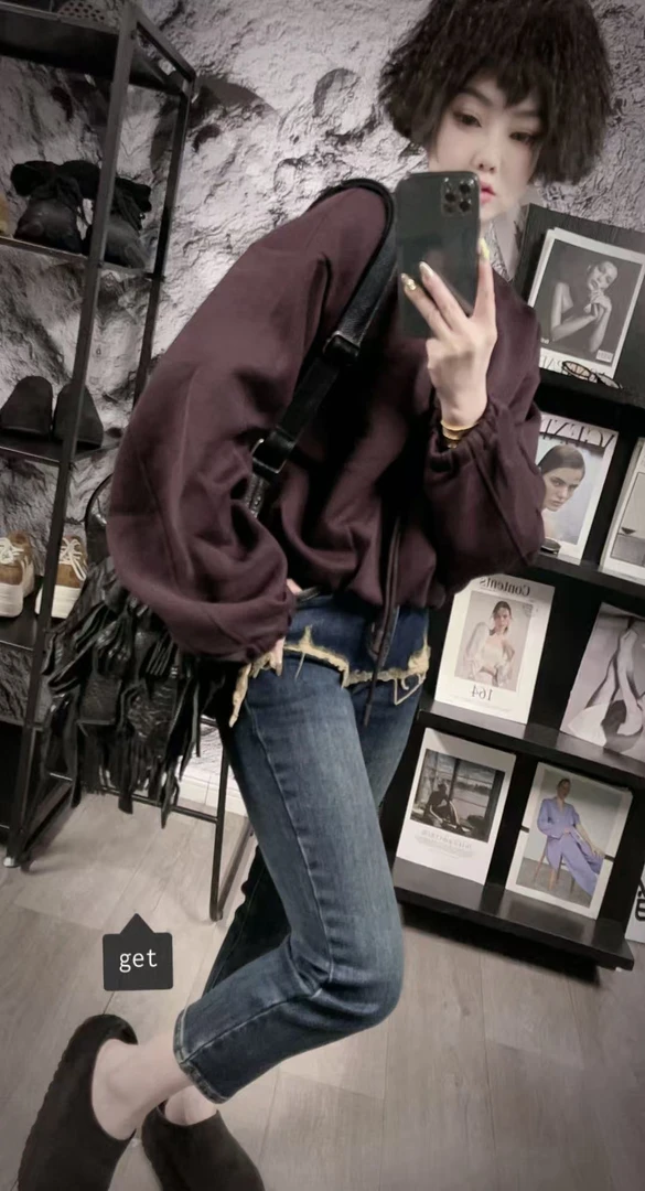 【佳老板】“23010”#冬款韩版时尚洋气炸街休闲植绒牛仔裤