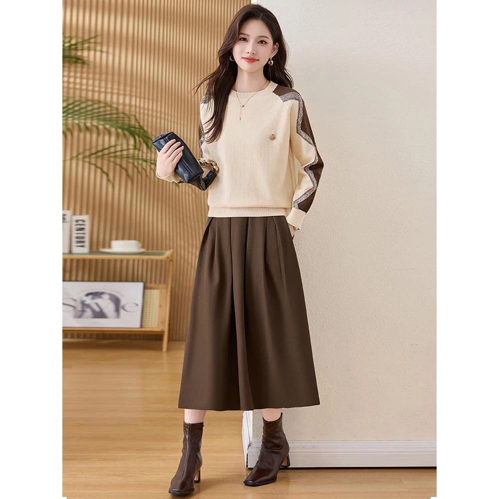 法芬图早秋轻熟针织上衣半身裙套装女2025秋季新款显瘦气质两件套