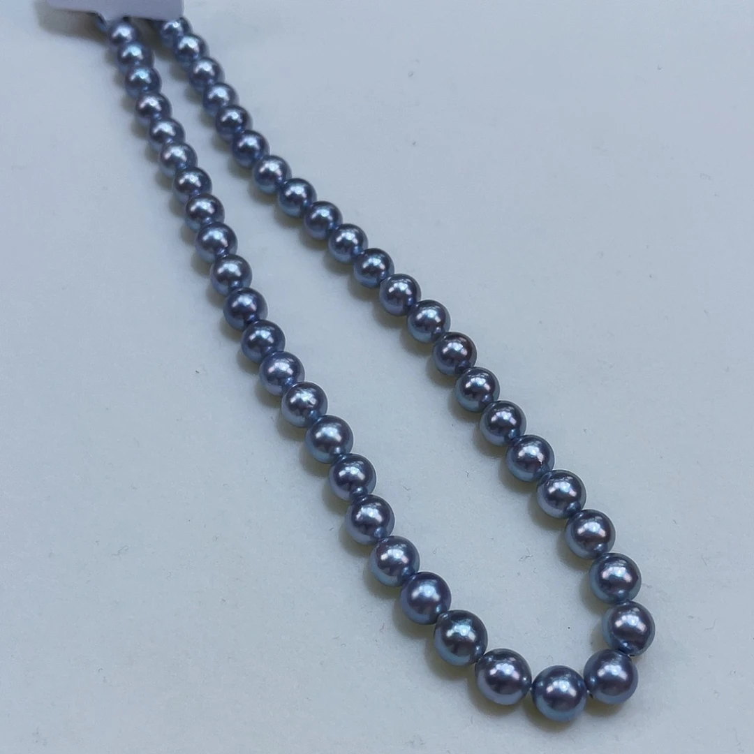 淡水珍珠颈饰银S925镶嵌5/6蓝玫瑰真多麻细腻干净