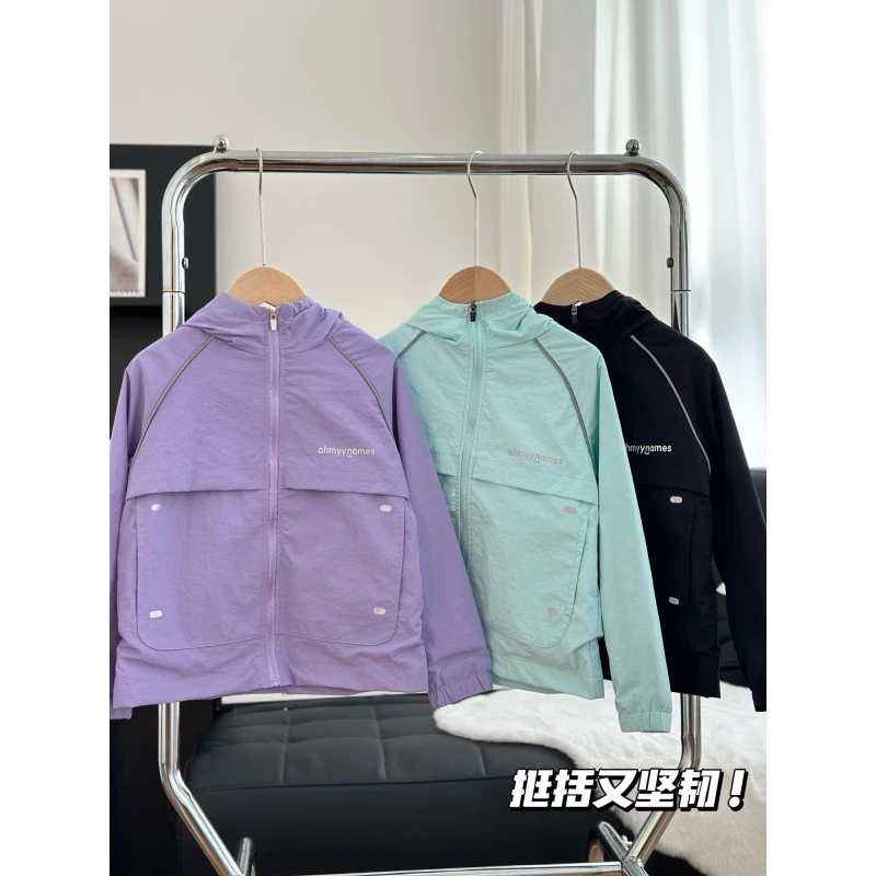 {透气耐穿}儿童三色春秋连帽休闲风衣外套