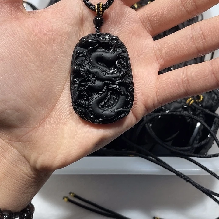 黑曜岩合金颈饰龙牌