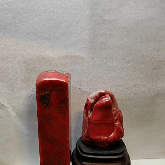 隆***印石雅安绿四川鸡血石印章2件尺寸进直播看看