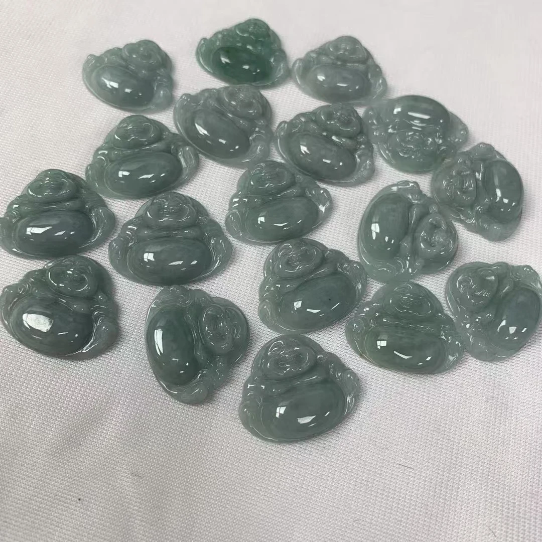 缅甸天然A货翡翠简约时尚浅蓝色翡翠佛公玉坠-多样性发其一