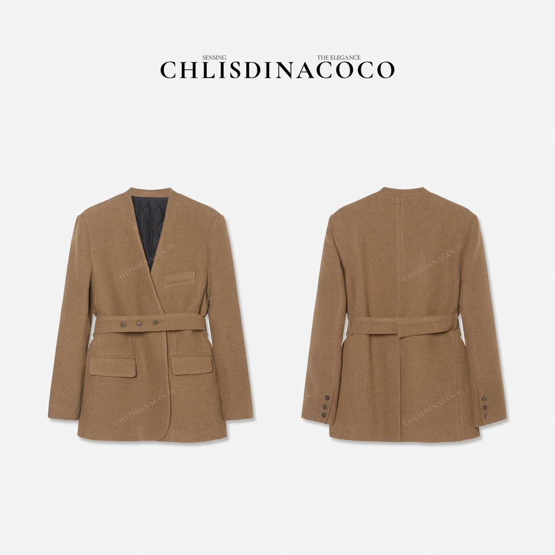 Chlisdinacoco【沄祁蚀吩】呢子净版V领口袋西装外套 C9J926WT243