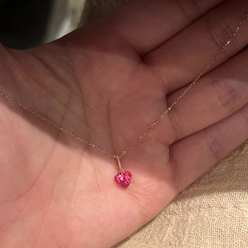 铜合金吊坠 复古悬浮爱心极细项链锁骨链精致高级感