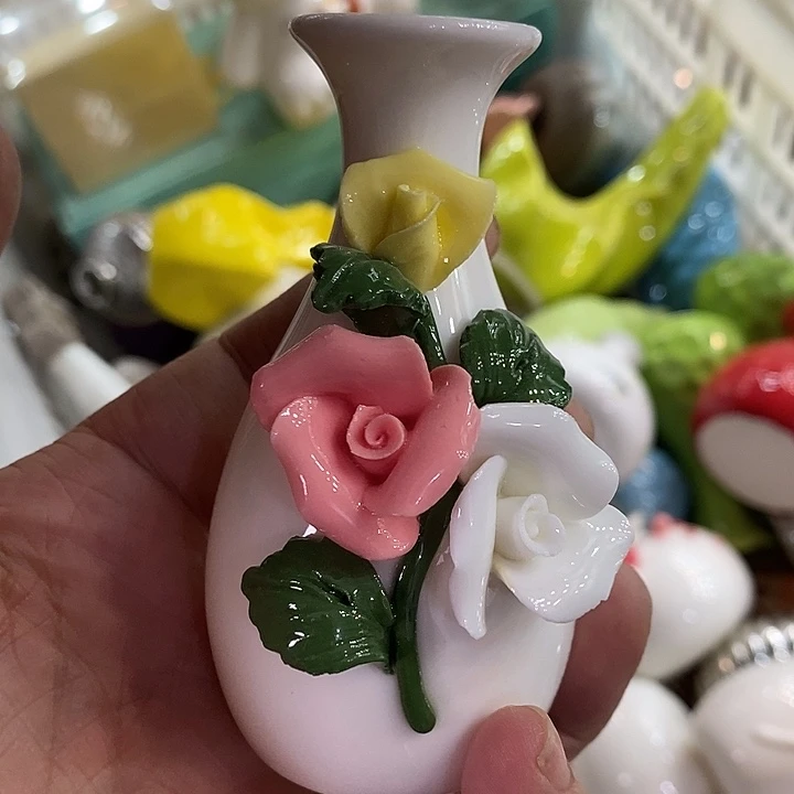 瓷片纯手工陶瓷花摆件1瑕