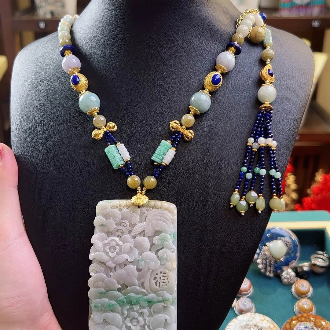 翡翠项链银S925镶嵌项链