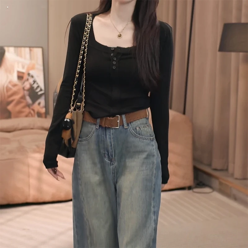 正肩打底衫女内搭2025年春秋新款修身显瘦长袖t恤百搭通勤上衣服