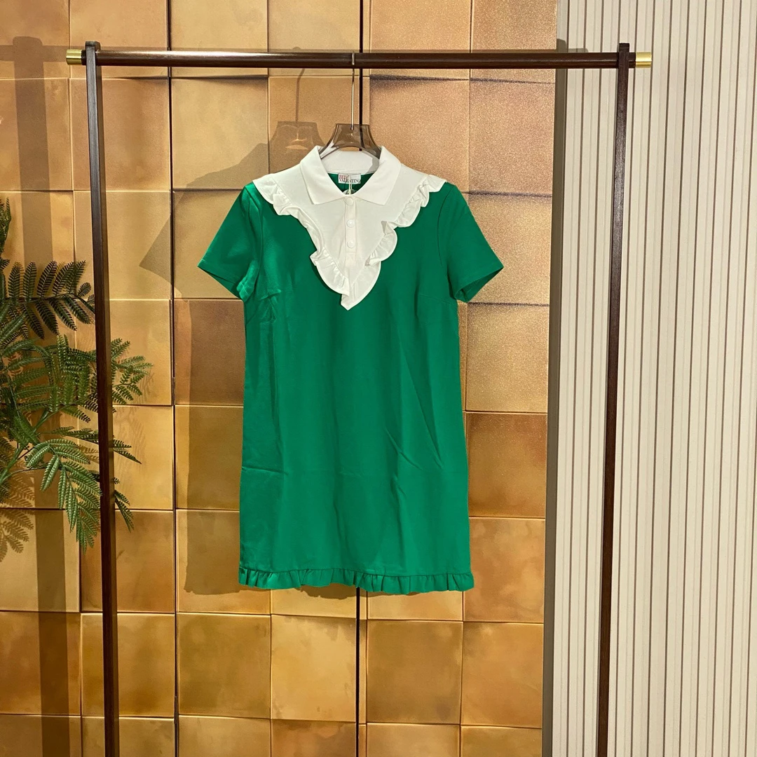 Valentino 绿色荷叶边polo领连衣裙/L码/99新/28222