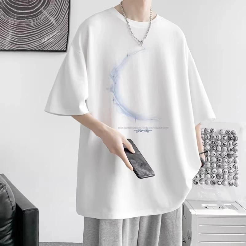 Cebrodz2025夏季男士潮流重磅纯棉短袖T恤宽松半袖体恤落肩打底衫