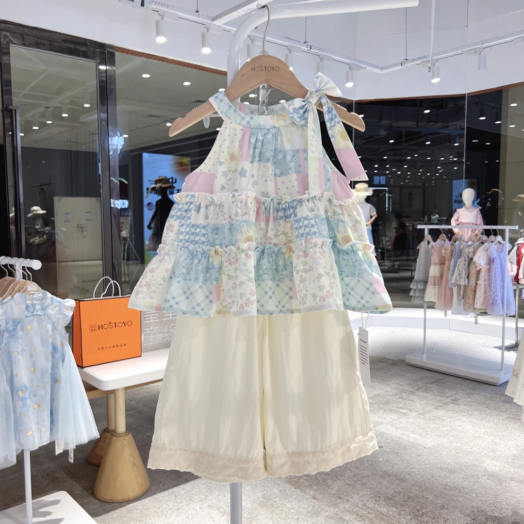 皇室童缘2025夏季新款女童无袖田园时尚套装(演出服）17630578125