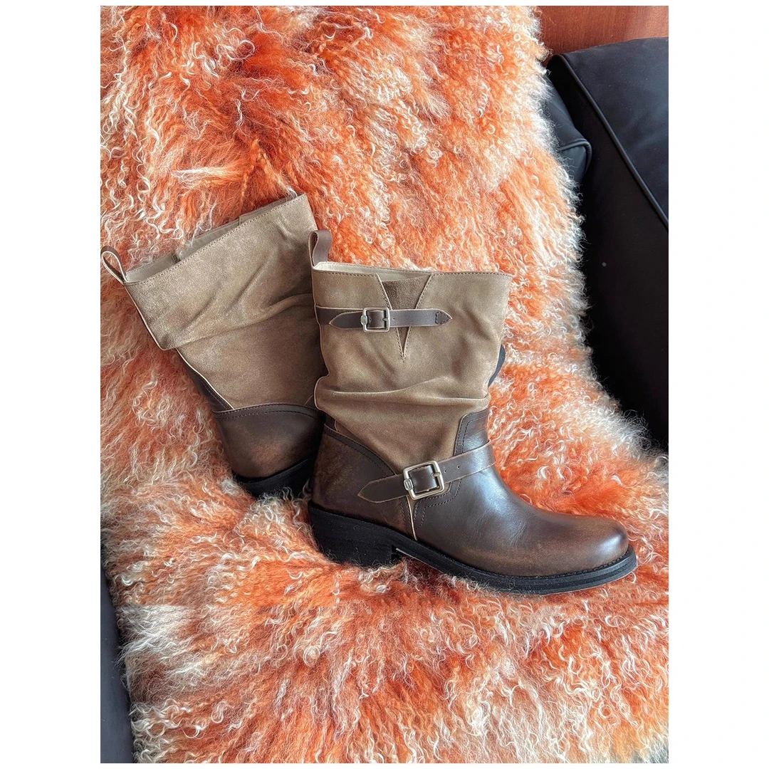 【维米克设计师版】明星同款KA小林女鞋小众设计擦色覆古马丁靴女