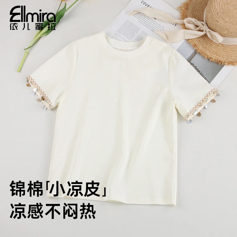 【兰瑾】9283女童短袖t恤夏季上衣基础款宽松圆领白色大童洋气薄