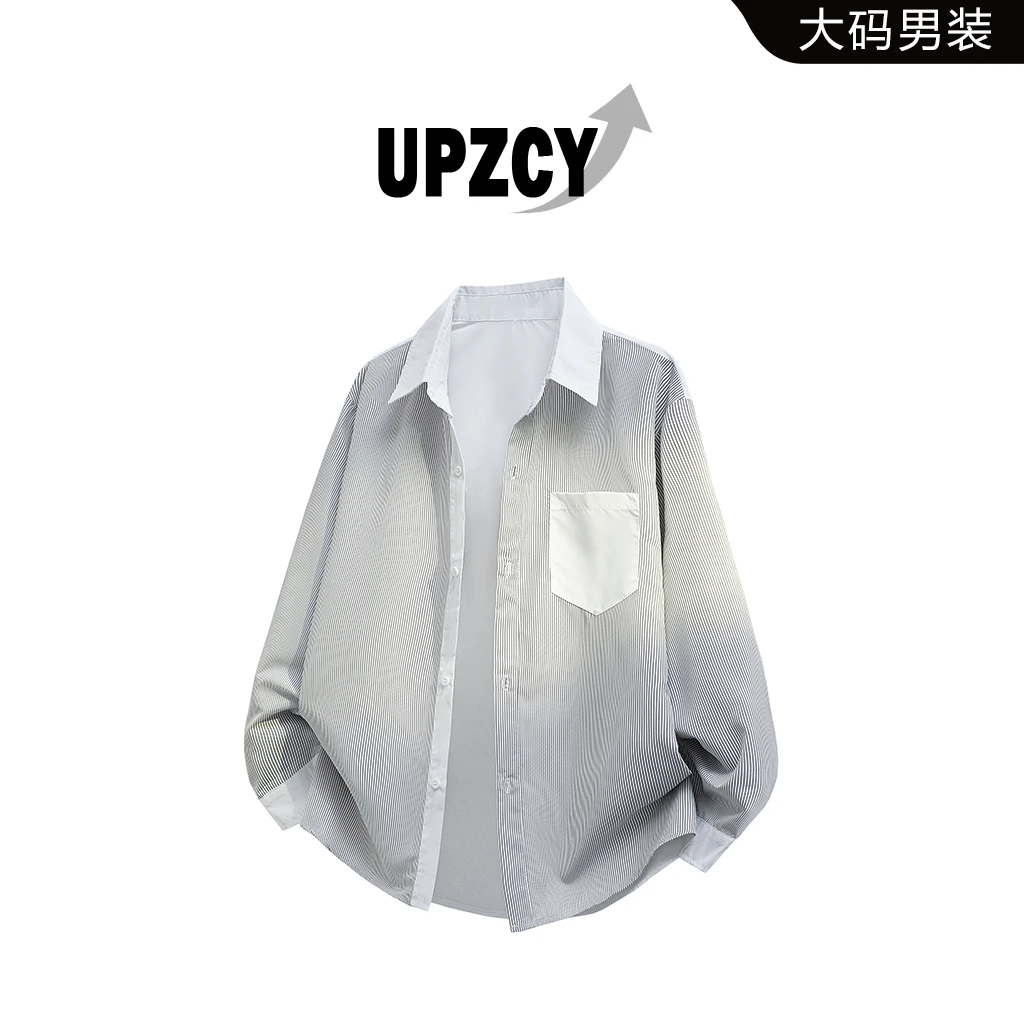 UPZCY春秋男士衬衫新款大码小众设计拼接翻领长袖衬衣高级感男装
