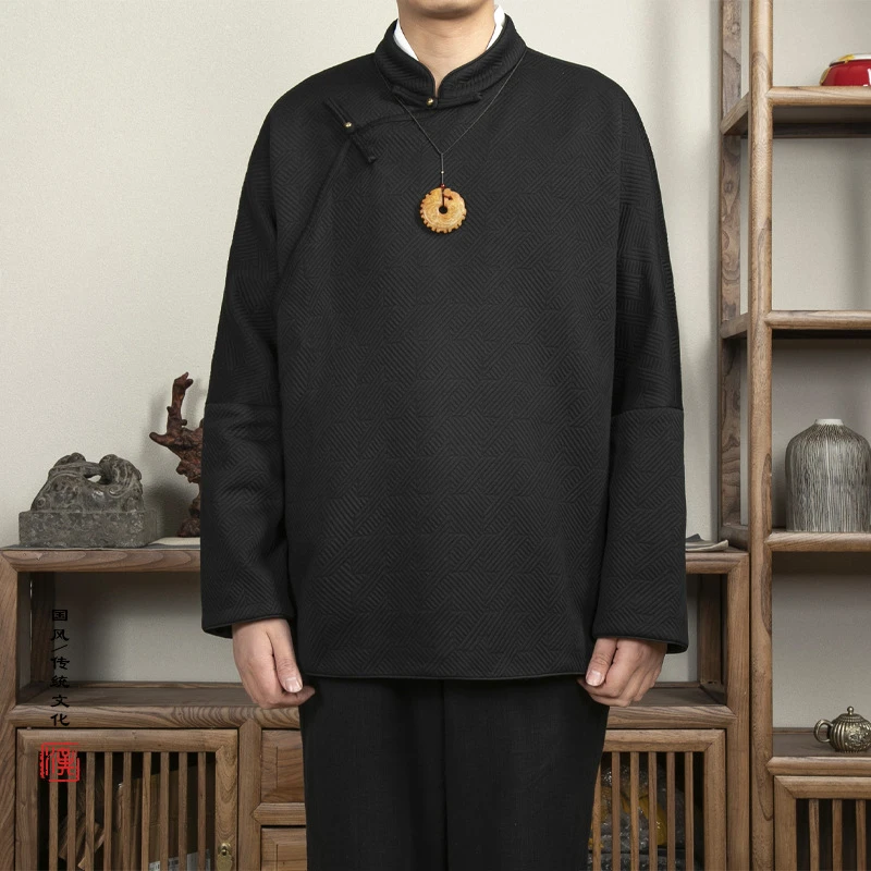 春装新款中国风男装立领男士改良盘扣新中式薄款针织唐装外套