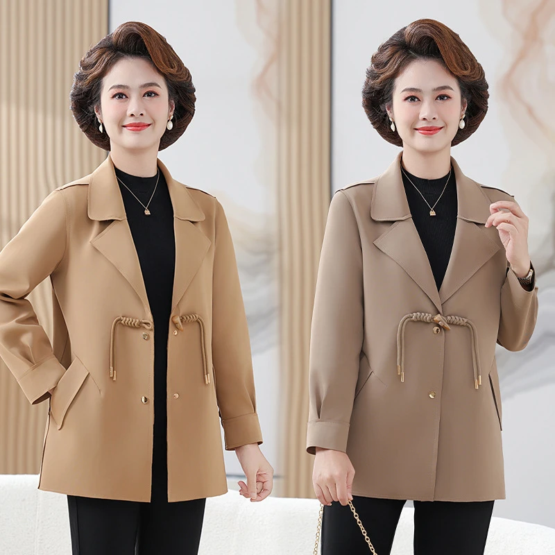 春秋新款中长款风衣短袖时尚风衣中年外套母亲奶奶装夏装妈妈装