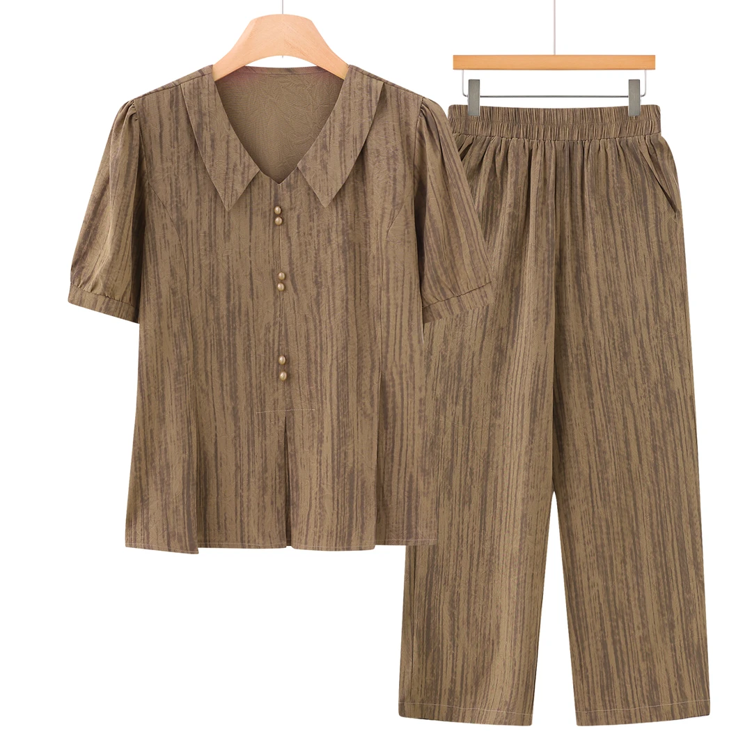 夏季大码妈妈衬衫短袖两件套薄款透气遮肉显瘦气质套装BD16018408