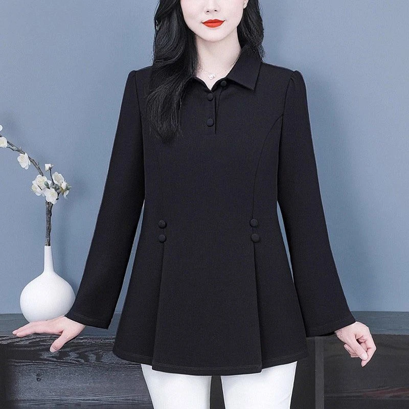 大码女装新中式T恤女2025秋季简约翻领设计感显瘦上衣ZB6845长袖