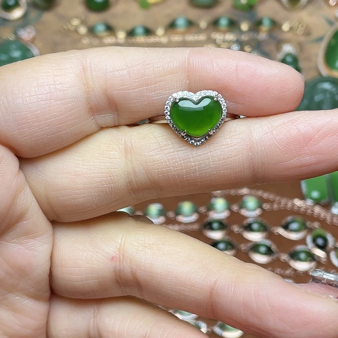 和田玉（碧玉）银S925镶嵌吊坠(不含链)戒指