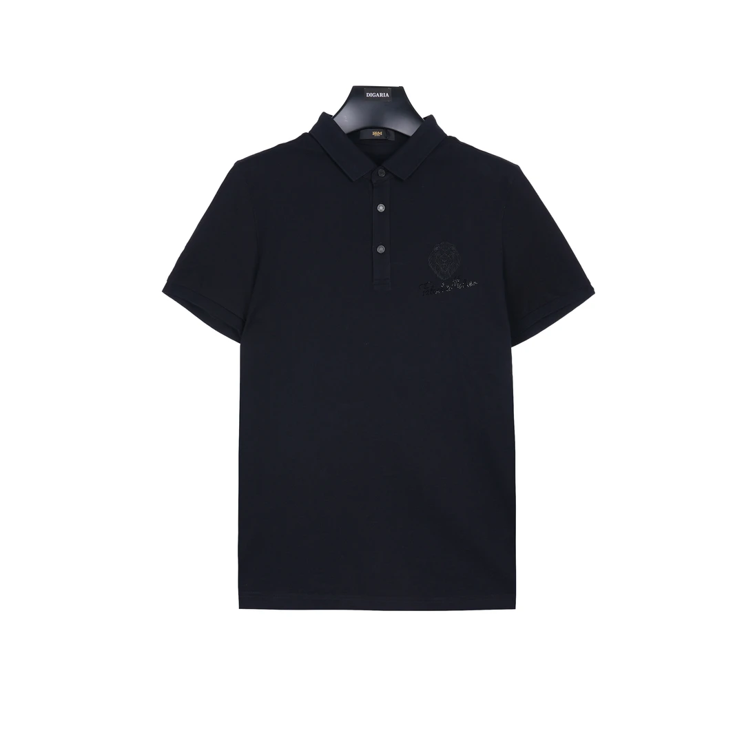 F&M春夏男款烫钻刺绣桑蚕丝翻领修身时尚百搭短袖POLO衫