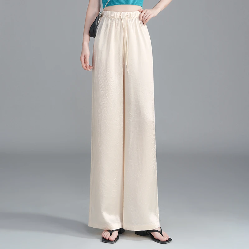 哥弟阿玛施正品窄版阔腿裤女高腰垂坠感2025夏季新款醋酸休闲裤子