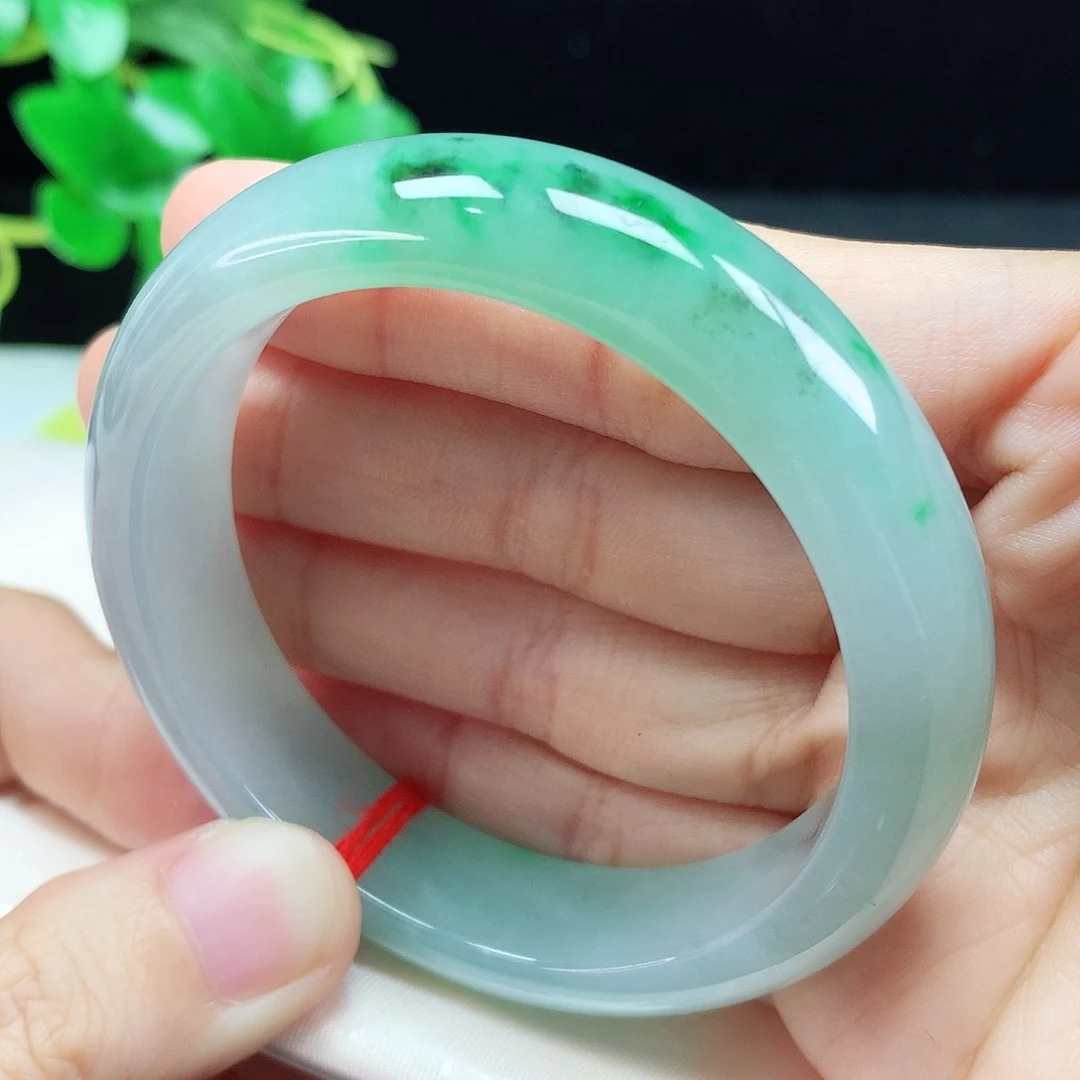 未镶嵌手镯翡翠52.1圈口绿底飘花595