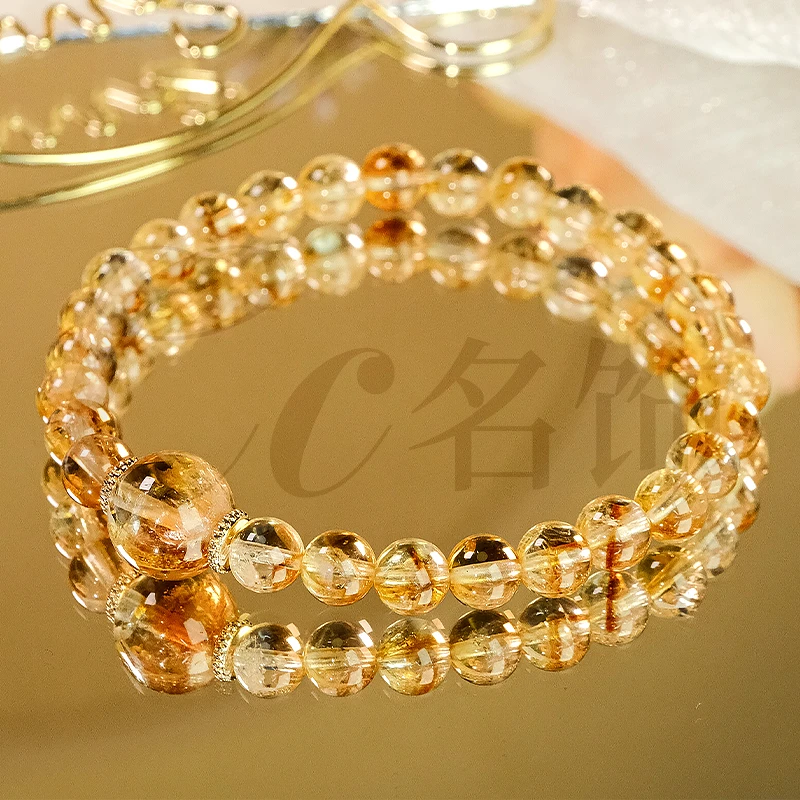 天然黄水晶百搭单圈黄色手串珠手链 多样性发一 -6034