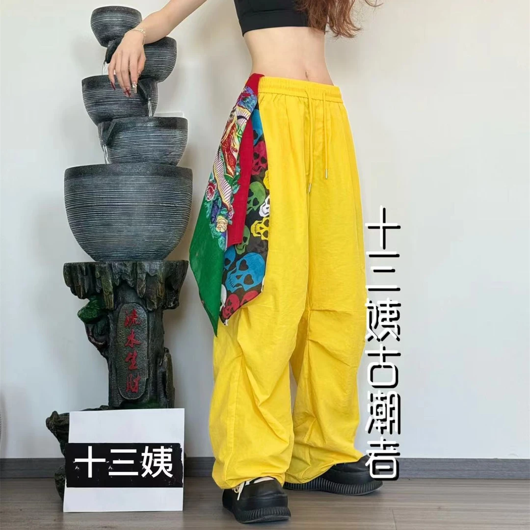 十三姨夏季新款多色阔腿裤时尚休闲宽松女士百搭薄款系带