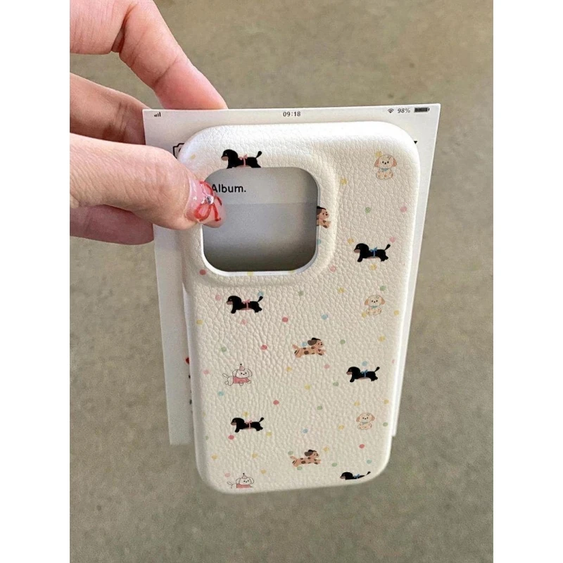 飞虎胜日韩波点彩色小狗适用苹果15/16promax手机壳iphone14/13软