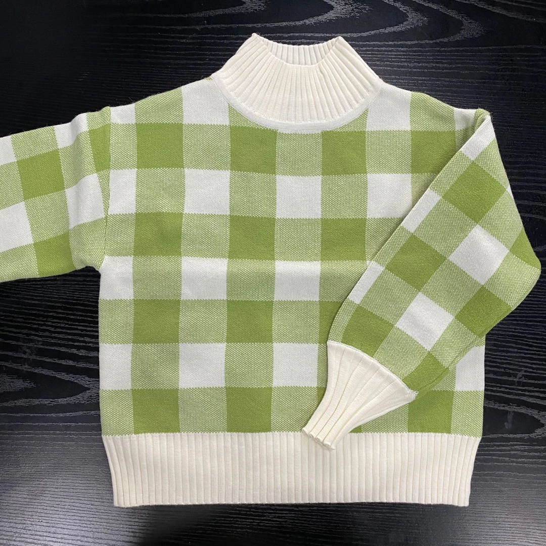 格子网红毛衫纯色韩版打底衫冬季套装2件女童装套头时尚毛衣儿童