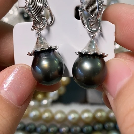 海水珍珠耳饰银S925镶嵌12-13