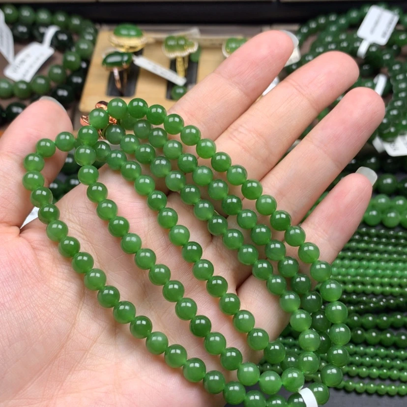 【闪购商品】颈饰未镶嵌和田玉（碧玉）6mm辣阳绿无黑