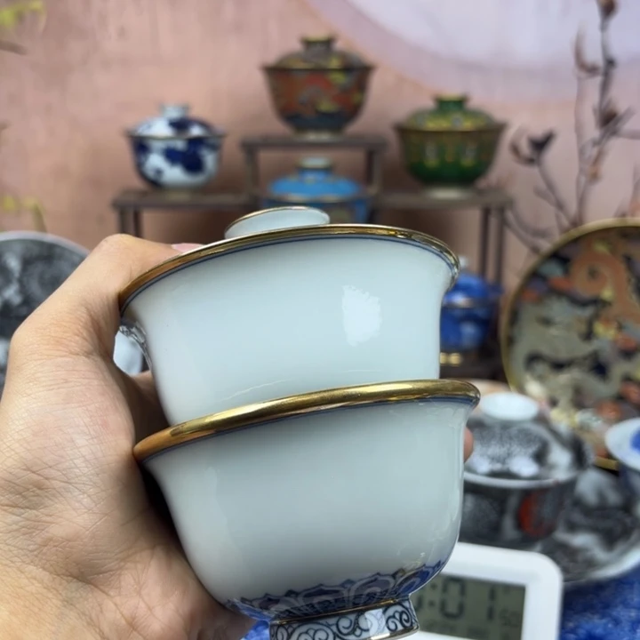 嘉***修陶盖碗景德镇手工手绘陶瓷